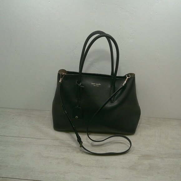 Kate Spade New York Eva Medium Top Zip Satchel Black Pebbled leather| Crossbody - Picture 2 of 13